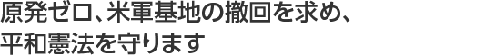 原発ゼロ、米軍基地の撤回を求め、平和憲法を守ります